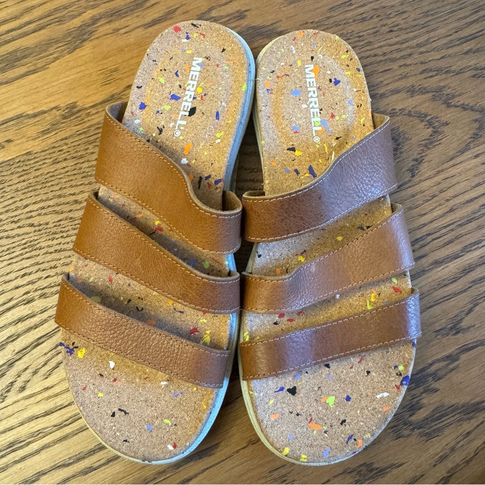 Merrell Brown Sandals with‎ Colorful Speckled Sole Syrah like New